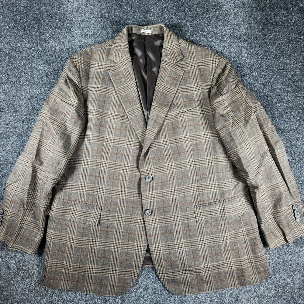 Joseph Abboud Sport Coat Mens 46R Brown Glen Plaid 2-Button Blazer Jacket